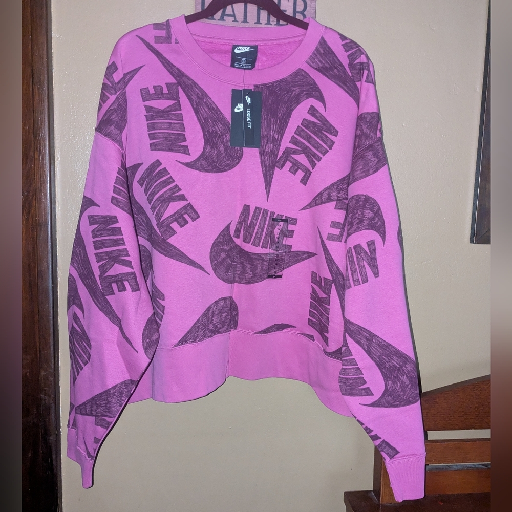 Nike Fushia Pink and Purple All Over Logo Sweatshirt Sportswear Women's 3x New